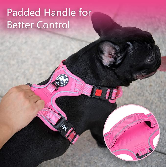 PoyPet No Pull Dog Harness, No Choke Reflective Dog Vest, Adjustable Pet Harnesses with Easy Control Padded Handle for Small Medium Large Dogs(Pink Matching Trim,S) PoyPet