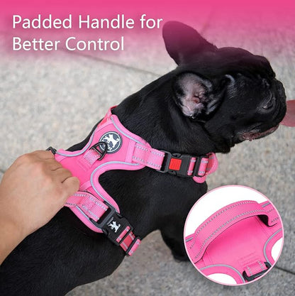 PoyPet No Pull Dog Harness, No Choke Reflective Dog Vest, Adjustable Pet Harnesses with Easy Control Padded Handle for Small Medium Large Dogs(Pink Matching Trim,S) PoyPet