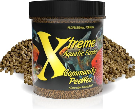 Xtreme Community Peewee 1.5mm Pellets: Slow Sinking & Ideal for Community Fish - Boosts Immune & Digestive Health, Enhances Color & Energy, Max Protein Fish Food – USA Farm Grown (5oz) XtremeAquaticFoods