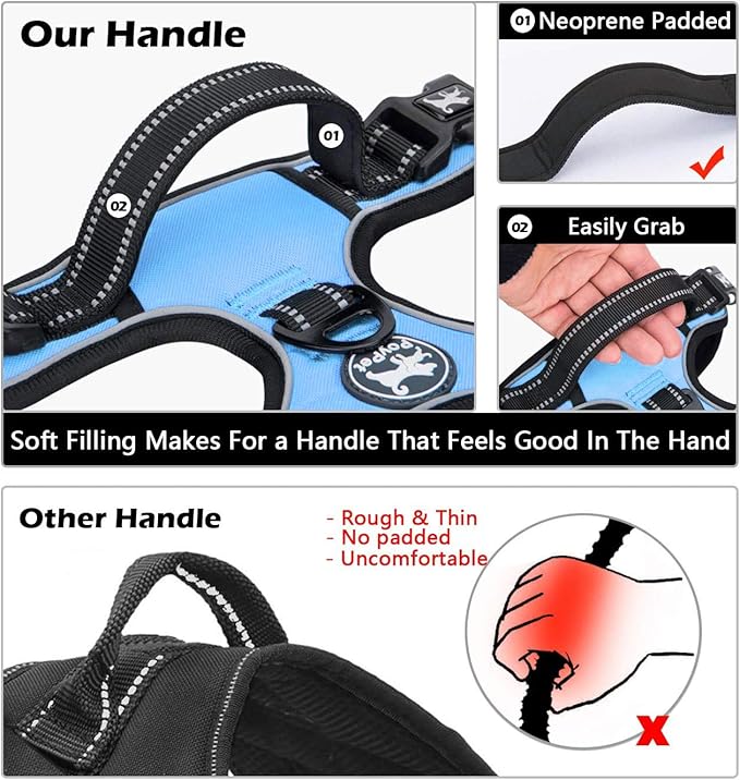PoyPet No Pull Dog Harness, No Choke Front Clip Dog Reflective Harness, Adjustable Soft Padded Pet Vest with Easy Control Handle for Small to Large Dogs(Light Blue,L) PoyPet
