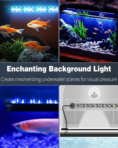 Pawfly 14W 24/7 Aquarium LED Light for 30 to 40 Fish Tank with Full Spectrum Brilliant White Blue Red Green Lights Multi-Colored LEDs with D/N Mode Single Color Effect Timer and Adjustable Brightness Pawfly