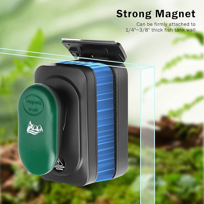 AQQA Aquarium Strong Magnetic Cleaner Brush, Fish Tank Glass Algae Magnet Cleaning Tool Floating Cleaner Scrubber Brush with 2 Detachable Scraper (Green,L) AQQA