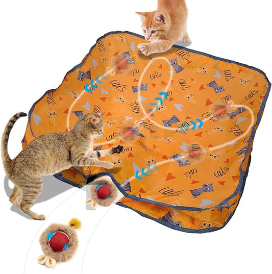 ZNZ Interactive Cat Toys for Indoor Cats, Motion Activate Cat Toy with Mat, Rechargeable Cat Hunting Toy, Hide and Seek Cat Toy for Kitten & Adult Cat - PAWPICO