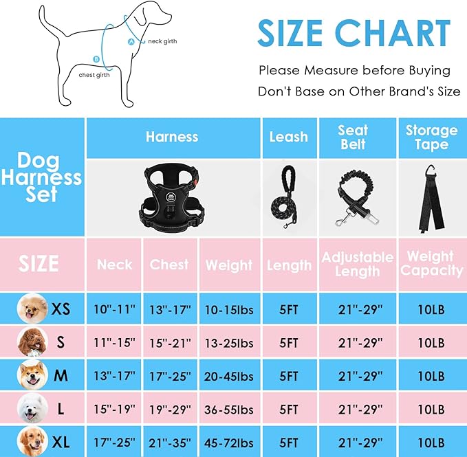 NESTROAD No Pull Dog Harness,Adjustable Oxford Dog Vest Harness with Leash,Reflective No-Choke Pet Harness with Easy Control Soft Handle for Large Dogs(Large,Black) NESTROAD