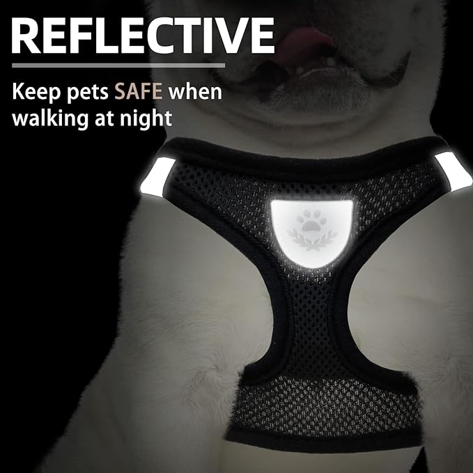 PUPTECK Adjustable Dog Harness Collar and Leash Set Step in No Pull Pet Harness for Small Medium Dogs Puppy and Cats Outdoor Walking Running, Soft Mesh Padded Reflective Vest Harnesses, Solid Black M PUPTECK