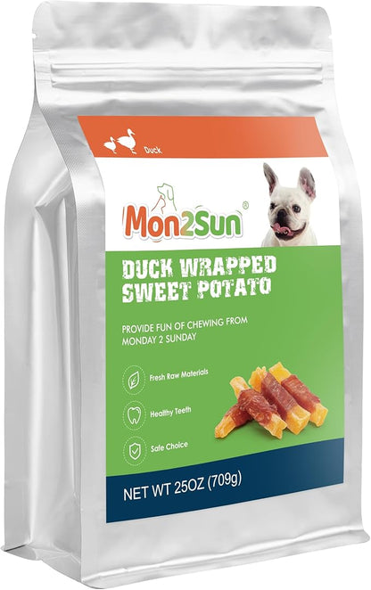 MON2SUN Dog Treats Rawhide Free Duck Wrapped Sweet Potato Dog Snacks, Gluten & Grain Free Dog Treats for Puppy and Small Dogs, (Duck, 1.56 Pound-Pack of 1) - PAWPICO