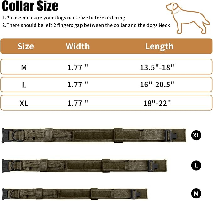 Tactical Dog Collar - Military Dog Collar, Adjustable Heavy Duty Metal Buckle Nylon Dog Collar with Control Handle for Small Medium Large Dogs (Green,XL) - PAWPICO