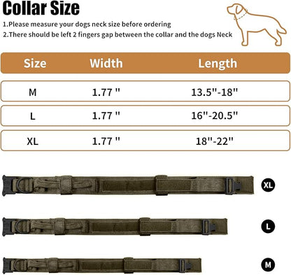 Tactical Dog Collar - Military Dog Collar, Adjustable Heavy Duty Metal Buckle Nylon Dog Collar with Control Handle for Small Medium Large Dogs (Green,XL) - PAWPICO