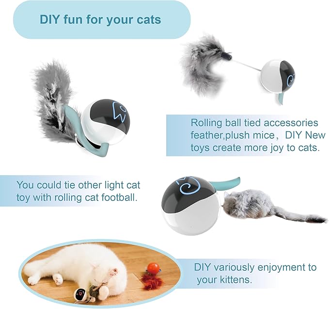 Migipaws Interactive Cat Ball Toy Set, Fun Tracker, Automatic Rolling Chase Ball with Fluffy Tail, A Small Mice, Rechargeable（White） - PAWPICO