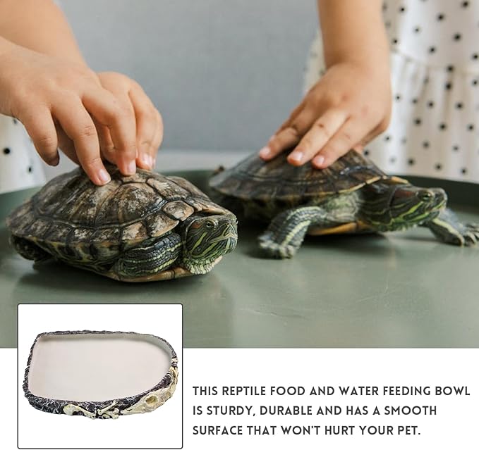 Reptile Water Bowl Food Dish Resin Rock Reptile Feeder Tortoise Food and Water Feeding Plate Amphibian Drinking Basin Reptile Habitat Tank Accessories for Turtle Lizard Leopard Gecko Chameleon MUYG