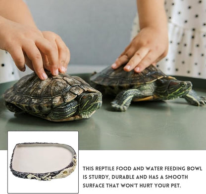 Reptile Water Bowl Food Dish Resin Rock Reptile Feeder Tortoise Food and Water Feeding Plate Amphibian Drinking Basin Reptile Habitat Tank Accessories for Turtle Lizard Leopard Gecko Chameleon MUYG