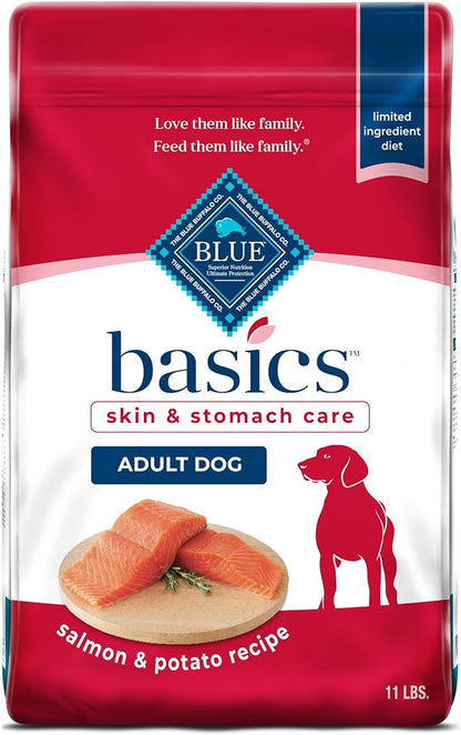 Blue Buffalo Basics Adult Dry Dog Food for Skin & Stomach Care, Limited Ingredient Diet, Made in the USA with Natural Ingredients, Salmon & Potato Recipe, 11-lb. Bag - PAWPICO