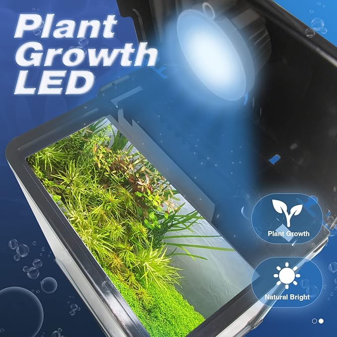 Betta Fish Tank, 2 Gallon Glass Aquarium, Small Fish Tank with Filter and LED Plant Light, Betta Shrimp Guppy Jellyfish Starter Kit Self-Cleaning Tank, Ultra Quiet Decoration Kids Room Gift TARARIUM