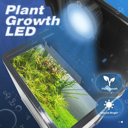 Betta Fish Tank, 2 Gallon Glass Aquarium, Small Fish Tank with Filter and LED Plant Light, Betta Shrimp Guppy Jellyfish Starter Kit Self-Cleaning Tank, Ultra Quiet Decoration Kids Room Gift TARARIUM