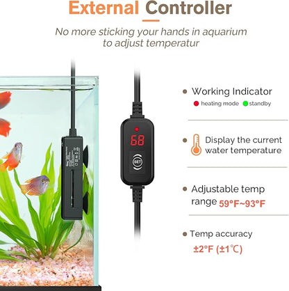 hygger Mini Fish Tank Submersible Heater 20W for 1-5 Gallons Desktop Betta Aquarium Heater with Digital Display Controller Adjustable Temperature hygger