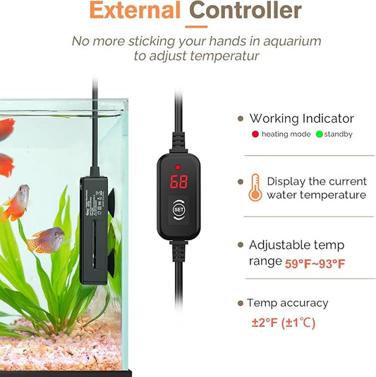hygger Mini Fish Tank Submersible Heater 20W for 1-5 Gallons Desktop Betta Aquarium Heater with Digital Display Controller Adjustable Temperature hygger