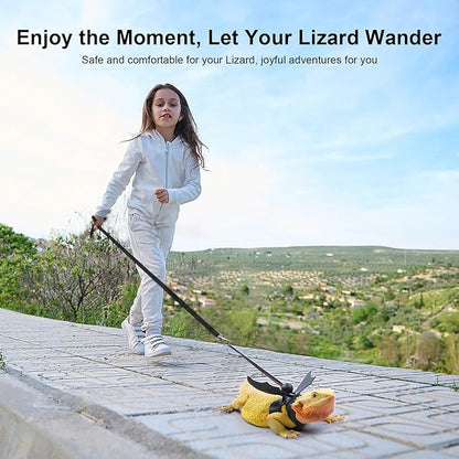 Bearded Dragon Harness and Leash Set, Adjustable Harness Soft Leather-3 Sizes (S, M, L) with Black Wing, Upgrade Lizard Reptile Leash Harness for Bearded Dragon,Lizard, Iguana or Gecko Bopurle