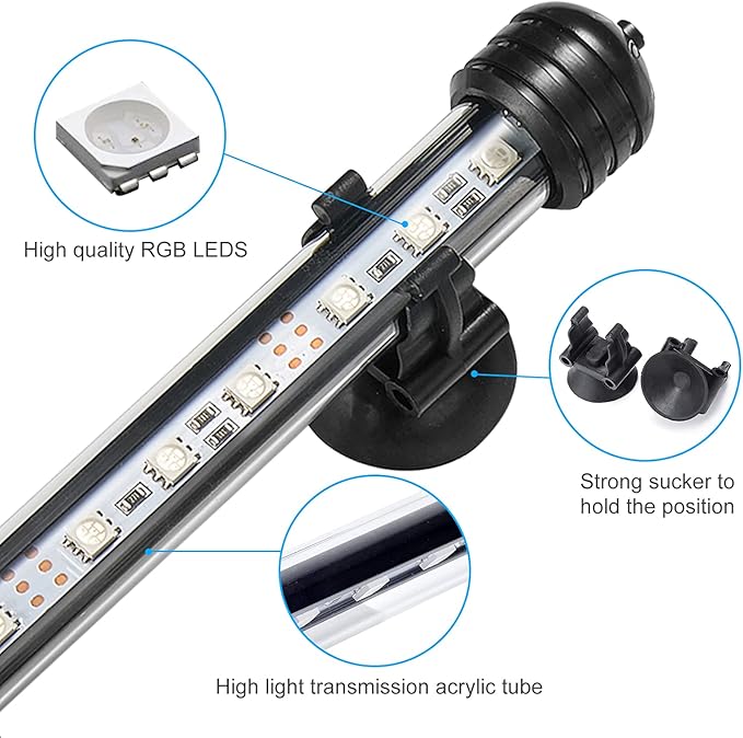 GreenSun Fish Tank Aquarium Light: Submersible Led Lamp - 15 Inch Waterproof Strip Spotlight with APP Control GreenSun
