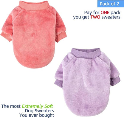 FabriCastle Dog Sweater, 2 Count, Dog Clothes, Dog Coat, Dog Jacket for Small or Medium Dogs Boy or Girl, Ultra Soft and Warm Cat Pet Sweaters (X-Small, Pink,Light Purple) - PAWPICO