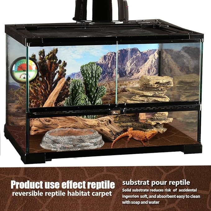 2 Pack Reptile Carpet Desert Reptile Mat & Reversible Substrate, Terrarium Liner Bedding, for Lizard,Chameleon,Gecko,Snake,Ceratophrys with Tweezers Feeding Tong (20 Gallon(30x12in)) REP+BUDDY