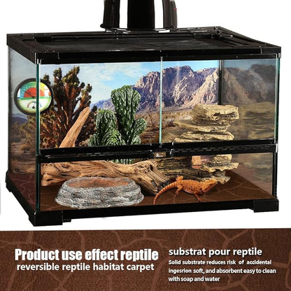 2 Pack Reptile Carpet Desert Reptile Mat & Reversible Substrate, Terrarium Liner Bedding, for Lizard,Chameleon,Gecko,Snake,Ceratophrys with Tweezers Feeding Tong (20 Gallon(30x12in)) REP+BUDDY