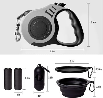 Retractable Dog Leash Automatic Telescopic Tractor Dog Tape, Pet Tape 10/16 FT Durable and Convenient, with Folding Bowl, Dispenser, Rubbish Bags, Suitable for Small and Medium Dogs LIEVUIKEN
