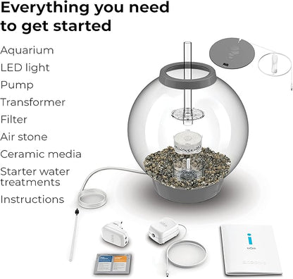 biOrb Classic 30 Acrylic 8-Gallon Aquarium with White LED Lights Modern Tank for Tabletop Display, Silver biOrb