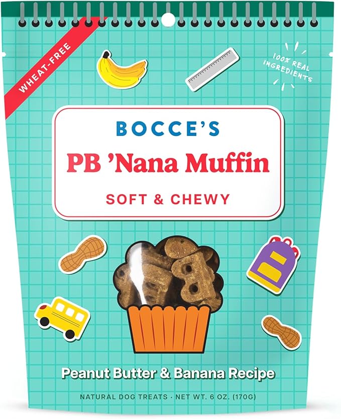 Bocce's Bakery PB 'Nana Muffin Treats for Dogs, Wheat-Free Everyday Dog Treats, Made with Real Ingredients, Baked in The USA, All-Natural Soft & Chewy Cookies, 6 oz - PAWPICO
