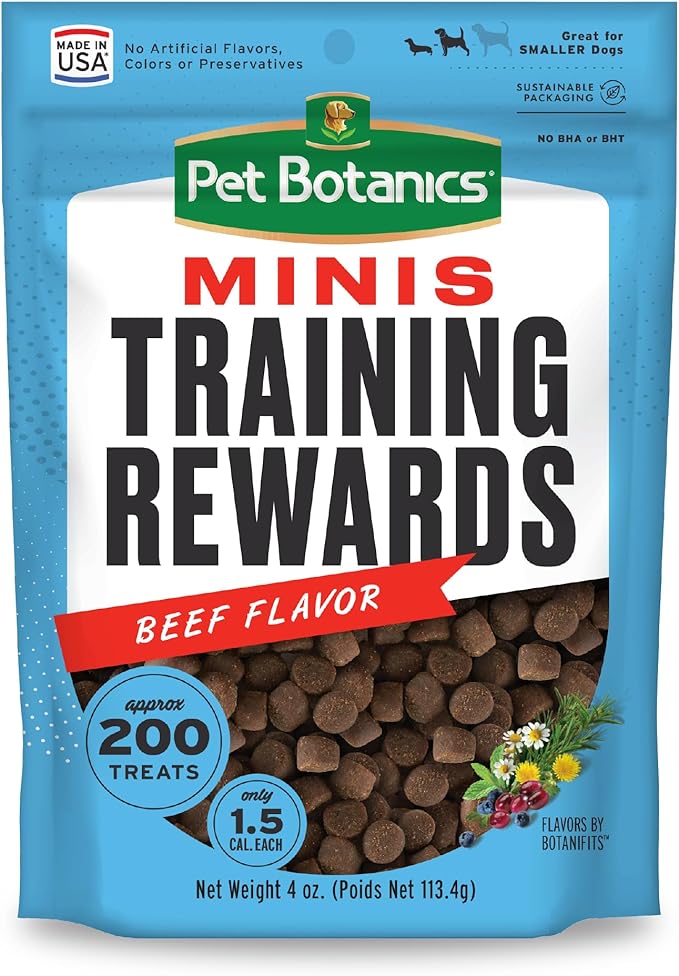 Pet Botanics 4 oz. Pouch Training Rewards Mini Soft & Chewy, Beef Flavor, with 200 Treats Per Bag, The Choice of Top Trainers - PAWPICO
