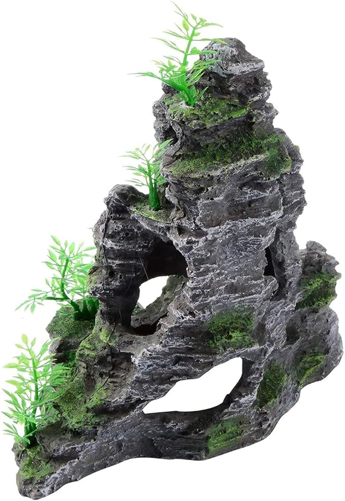 Saim Aquarium Mountain View Stone Ornament, Artificial Mountain Hill View Stone Rock Cave Aquarium Decorations Fish Tank Decor for Betta Cichlids Hideaway Cave, Hermit Crab Hideout - Large Saim