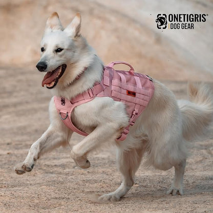 OneTigris Tactical Dog Harness for Small Dog, No Pull Small Dog Vest Harness with Handles Breathable Military Dog Molle Vests, Harness for Walking Hiking Training (Pink, Large) OneTigris