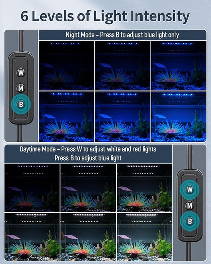 Pawfly 6 W Aquarium LED Light for 6" to 10" Fish Tanks Extendable Fish Tank Light with Full Spectrum Brilliant White Blue Red Lights with Daytime & Night Modes and Adjustable Brightness Pawfly