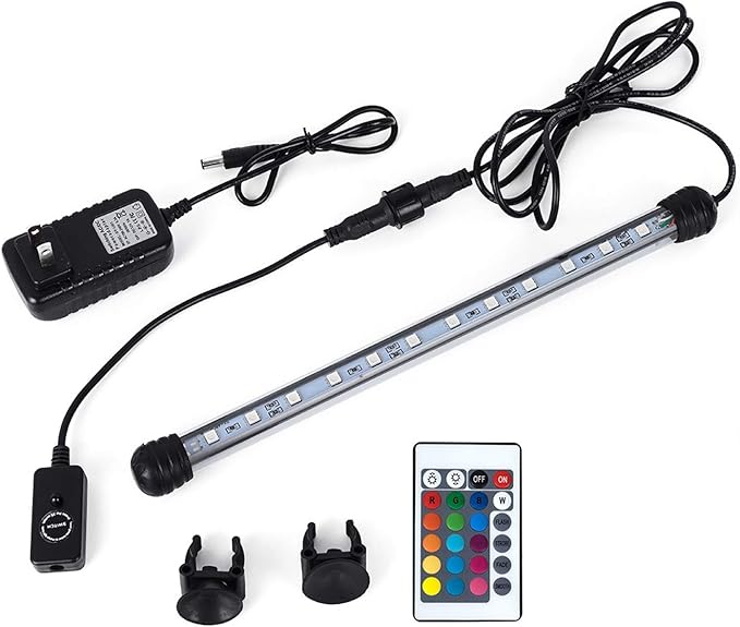 MQ 8 in Submersible LED Aquarium Light, 1.2W Color Changing Fish Tank Light with Remote Control, IP68 Crystal Glass 9 LEDs Lights Bar, for Fish Tank 10-15 inch MQ