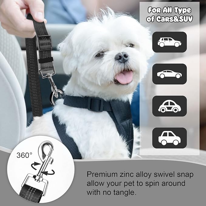 BWOGUE 2 Packs Dog Cat Safety Seat Belt Strap Car Headrest Restraint Adjustable Nylon Fabric Dog Restraints Vehicle Seatbelts Harness BWOGUEPetHome