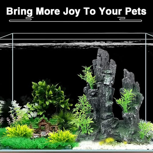 Aquarium Decorations Large and Tall Large Aquarium Decorations Fish Tank Ornaments Mountain View Stone Ornament Tree Rock Cave Artificial Fish Tank Ornament - 10.2 Inches High GOLOMOZ