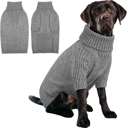 IECOii XL Dog Sweater,Fall Doggy Clothes for Extra Large Dogs Girl Boy,Warm Pullover Xmas Dog Costume Clothes,Solid Color Pet Winter Apparel for Beagle,English Bulldog (Light Grey,XLarge) - PAWPICO