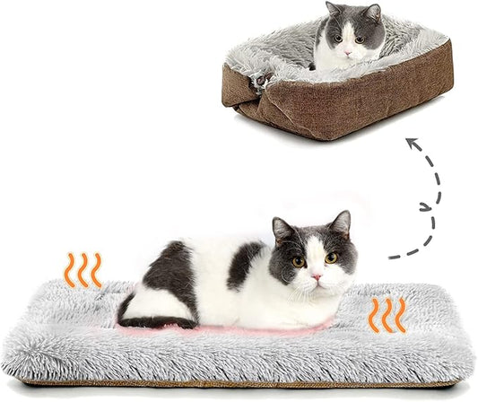 Cat Bed Small Dog Bed Self Warming Cat Bed Self Heating Cat Pad Extra Warm Thermal Kitten Beds for Indoor Outdoor Kittens Small Pets 24''X20'' (Khaki) - PAWPICO