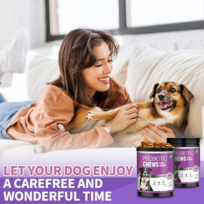 Probiotics For Dogs Chews 400 Probiotic and Digestive Enzymes Gut Health Itching Dog Digestive Health Yeast Prebiotic Supplement Immune Support Reduce Diarrhea Soft Chewable Tablets (Chicken Flavor) TTLXBLprotectsdoghealth