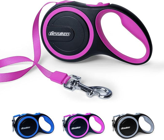 10 FT Retractable Dog Leash with No Tangle for Dog up to 33lbs, One-Handed Brake, with Non-Slip Handle, Strong Nylon Tape for Small and Medium Dogs LIEVUIKEN