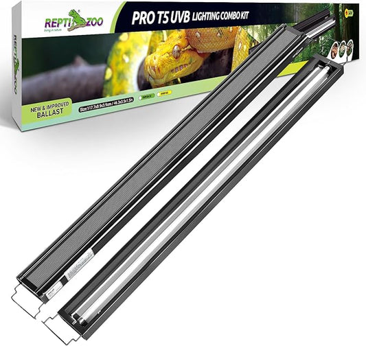 REPTI ZOO UVB Reptile Light, New Version T5 HO UVB Lighting Combo Kit, Reptile Terrarium Hood with 5.0 UVB Tube Bulb, Reptile Light Fixture 54W-46Inch REPTIZOO