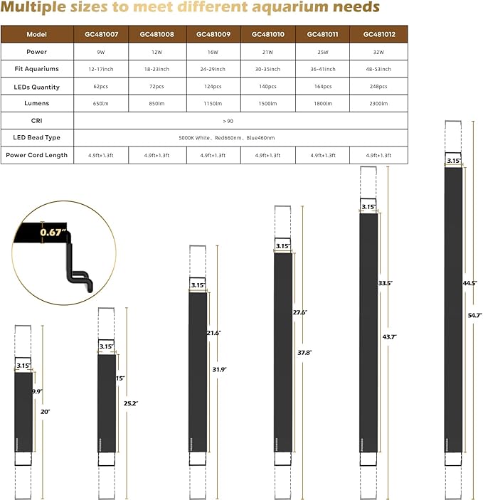 GLOWRIUM Aquarium Light, LED Full Spectrum Freshwater Fish Tank, Daylight/Moonlight Mode and infinitely dimmable, Fish Tank Light with auto-on/Off Timer (36-41 in) GLOWRIUM