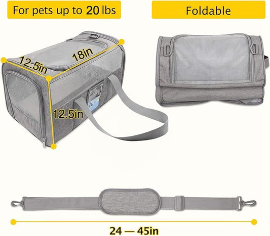 Refrze Cat Carrier for Large Cats 20 lbs, Medium Cats Under 25 lbs, Dog Carriers for Small Dogs, Soft Travel Pet Carrier for 2 Cats Small Dogs, Grey - PAWPICO