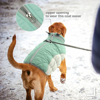 FUAMEY Dog Winter Jacket,Dog Cold Weather Coats Paded Dog Vest with Harness Built in Pet Warm Clothes Dog Apparel with Back Zipper Dog Water Resistant Coat for Small Medium Large Dogs Mint Green M - PAWPICO