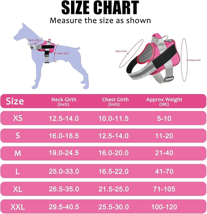 Bolux Dog Harness, No-Pull Reflective Dog Vest, Breathable Adjustable Pet Harness with Handle for Outdoor Walking - No More Pulling, Tugging or Choking (Fuchsia, X-Large (Pack of 1)) Bolux