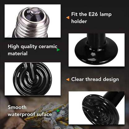 Simple Deluxe 150W Ceramic Heat Lamp Reptile Heat Emitter Heater Lamp Bulb No Light with Free Digital-Thermometer, for Pet Brooder Coop Chicken, Dragon Turtle Lizard Snake Aquarium Tank SimpleDeluxe