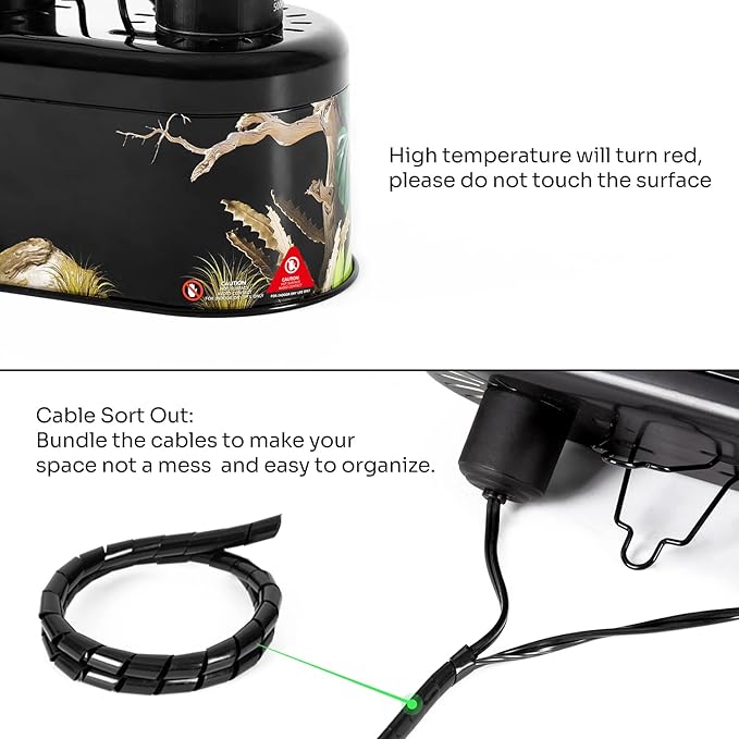 REPTI ZOO Nano Combo Print Tropical Desert Reptile Dual Deep Dome Lamp Fixture for Reptile Max 40 Watts Max Bulb Height 4 in Per Socket UVB Light Fixture Dual Lamp Cap Combo Integration Design REPTIZOO