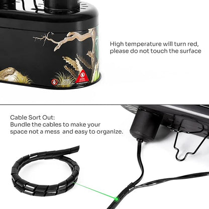 REPTI ZOO Nano Combo Print Tropical Desert Reptile Dual Deep Dome Lamp Fixture for Reptile Max 40 Watts Max Bulb Height 4 in Per Socket UVB Light Fixture Dual Lamp Cap Combo Integration Design REPTIZOO