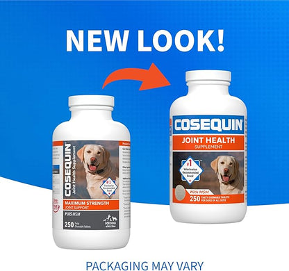 Nutramax Laboratories Cosequin Maximum Strength Joint Health Supplement for Dogs - With Glucosamine, Chondroitin, and MSM, 250 Chewable Tablets NutramaxLaboratories