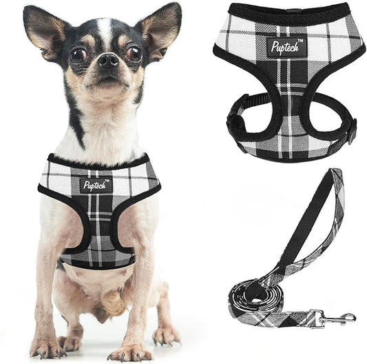 PUPTECK Soft Mesh Dog Harness and Leash Set Pet Puppy Cat Comfort Padded Vest No Pull Harnesses, Black&White, XS PUPTECK