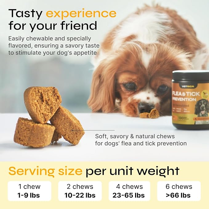 Flea and Tick Prevention for Dogs - Dog Flea Treatment Chews - Immune Support Flea and Tick Chewables for Dogs - Dog Flea & Tick Control Supplement - All Breeds & Ages - Vet Formulated - Soft Treats VETRICA
